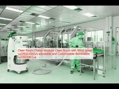 Sala limpa Chassis Sala limpa modular com velocidade do vento ≥ 0,45 m/s Iluminação ajustável e personalizável ≥ 300 Lux