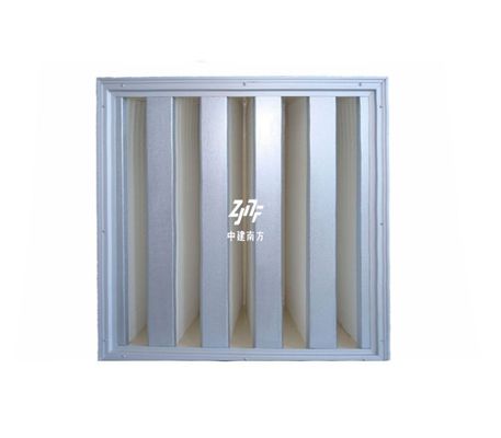 Quadro de aço galvanizado V Banco Filtro HEPA, 0,3um Filtro de ar plissado HEPA H13 Alta capacidade de poeira